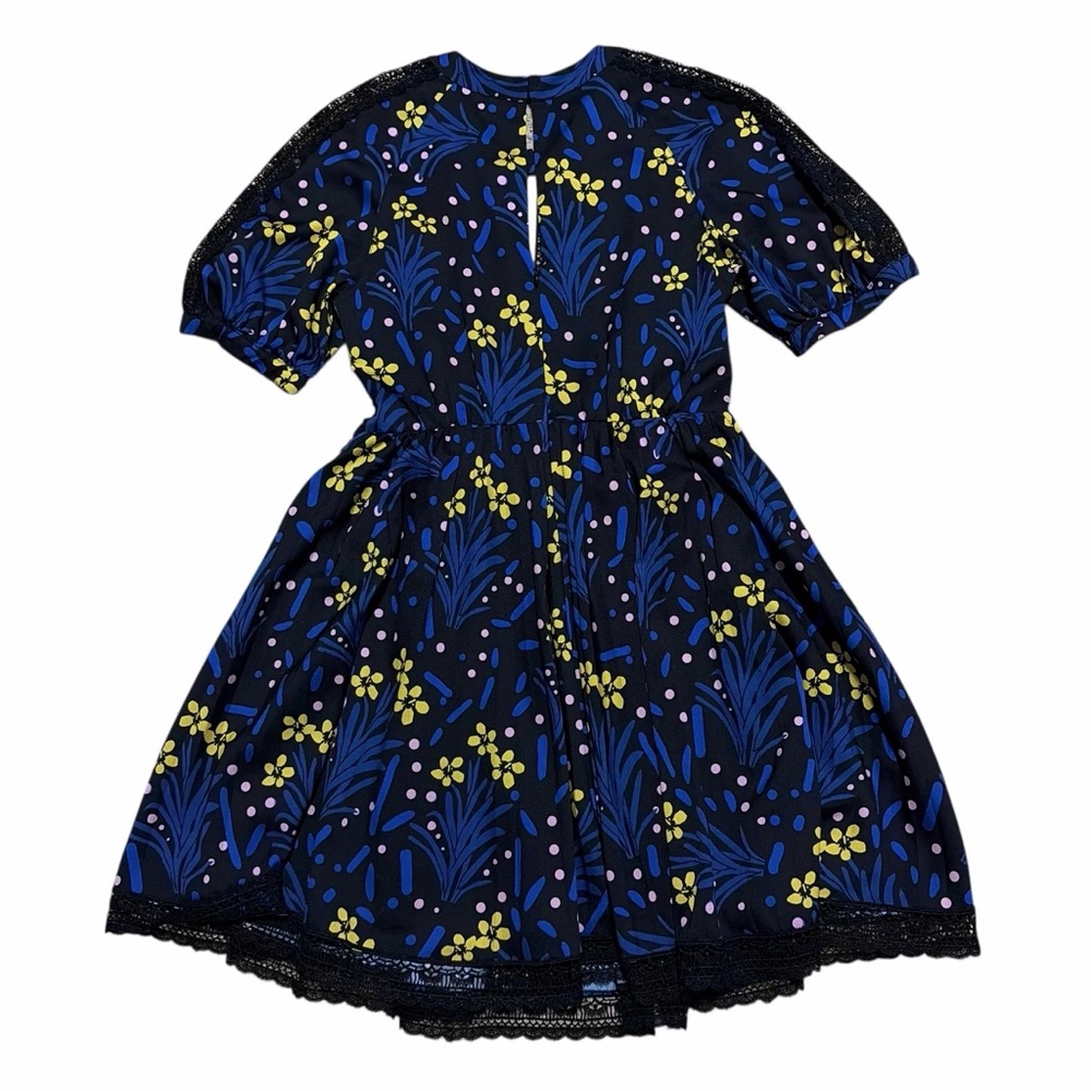 SELF-PORTRAIT NWT Black/Multi Wildflower Print Lace Trim Mini Dress 4 - Picture 7 of 15
